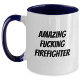 Amazing Funny Firefighter Gifts from Friends for Birthday Two Tone Coffee Mug, Inspirational Quote, 11oz Ceramic, Microwave and Dishwasher Safe, Four Color Options - Main